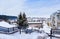 View from stairs sanatorium `Rodnik Altai` to the resort town of Belokurikha in winter, Altai