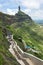 View of stairs and Tungi hill rock, Mangi Tungi, Nashik, Maharashtra, India.