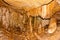 View of the stalactites and stalagmites in the caves. Limestone