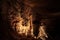 View at stalactites and stalagmites inside Mammoth Cave.