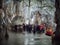 View of stalactites and stalagmites in an underground cavern - Postojna cave in Slovenia