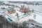 View of the Staraya Ladoga Nikolsky Monastery, February day aerial photography. Staraya Ladoga, Russia