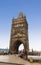 View of the Staromestskaya bridge tower located on the Eastern side of the Charles bridge. Prague, Czech