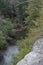 The view from the start of one end of the swinging bridge at Falls Creek Fall with fallen trees