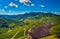 View from Staufenberg Castle to the Black Forest with grapevines near the village of Durbach in the Ortenau region_Baden, Baden