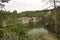 View of the steep bank of the canyon and lake, wildflowers