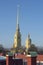 View of the steeple of the Peter and Paul Cathedral with Sovereign\'s bastion. Peter and Paul Fortress, St. Petersburg