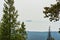 View of Stevenson Island in Yellowstone Lake With Wildfire Smoke