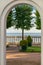 View through stone arch to the terrace