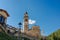 View of the Stone Bell Tower of the Church of Cogne in Aosta - Italy