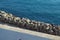 View of the stone and concrete breakwaters along the pier, the port of Civitavecchia, on 7 October 2018