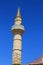 View of stone minaret of ancient mosque on Greek Island of Kos