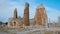 View of stone remains of Hellenistic city gate in ancient Greek settlement of Perge in Anatolia on spring day