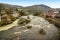 A view straight down the River Dee from the Llangollen Bridge in Llangollen, Wales in winter