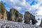 View of strangely shaped rocks on the Ushima coast in Nishiizu, Japan.