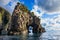 View of strangely shaped rocks on the Ushima coast in Nishiizu, Japan.
