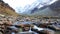 View of a stream with the great Himalayan Glacier of Kashmir Valley