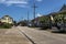 View of a street with colorful houses in the Marigny neighborhood in the city of New Orleans, Louisiana