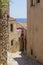 View of street fortified town Monemvasia Laconia, Greece, Peloponnese