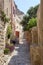 View of street fortified town Monemvasia Laconia, Greece, Peloponnese