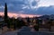 The view of the street of Pissouri village in the evening light. Limassol district. Cyprus