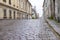 view of the street in Vyborg, Russia, cobblestone pavement, buildings