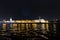 The view on the Strelka of Vasilyevsky island and the Exchange Building. Neva River, Saint Petersburg.