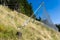 View of strong rock fall safety nets built to protect roads and traffic