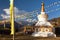 View of stupa, pagoda or chorten and prayer flags