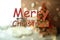 View of stylish interior and phrase Merry Christmas. Holiday greeting card design