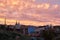 view on the sub urban city scape of valparaiso in chile with moody sunset