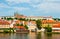 View on summer Prague above River Vltava