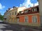 View of summer street with  bright colorful buildings in Tallinn. Estonia