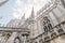 View for sun light with detail of the roof of Milan Cathedral.