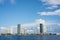 View of Sunny Isles Beach highrise condos with Dumfoundling Bay in foreground