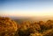 View at sunrise from a East side vista on Talimena Scenic Byway in Ouachita National Forest