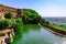 View during sunset from Chittor or Chittorgarh Fort with city in backdrop. It is one of the largest forts in India &  listed in