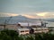 View of the sunset in the Gulf of Naples Mount Vesuvius and the port