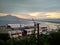 View of the sunset in the Gulf of Naples Mount Vesuvius and the port