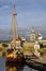 View at sunset on a sailing ship on the background of the Solovetsky Spaso-Preobrazhensky monastery. White sea, Russia, Solovki is