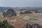 View of surrounding rice field landscape from famous Hang Mua peak in Ninh Binh Province in Vietnam