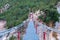 View of suspension bridge over the river connecting hills Congost de Mont Rebei, Catalunya, Spain