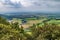 A view from Sutton Bank as storm clouds approach in Yorkshire, UK