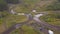 View of SUVs riding on puddle. Clip. Top view of surmounting puddles of SUVs on mud races. Jeep racing