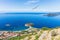 View on Sveti Stefan island from the rock, Budva riviera, Montenegro