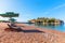 View on Sveti Stefan islet from the beach, Budva riviera, Montenegro