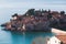 View of Sveti Stefan, a town in Budva Municipality, Budva Riviera, on the Adriatic sea coast, Saint Stephen island, Montenegro,