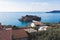 View of Sveti Stefan, a town in Budva Municipality, Budva Riviera, on the Adriatic sea coast, Saint Stephen island, Montenegro,