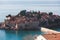 View of Sveti Stefan, a town in Budva Municipality, Budva Riviera, on the Adriatic sea coast, Saint Stephen island, Montenegro,