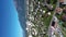 View of the Swiss city Werdenberg. Swiss Alps in the background. Roofs of houses and a city landscape from a quadrocopter.